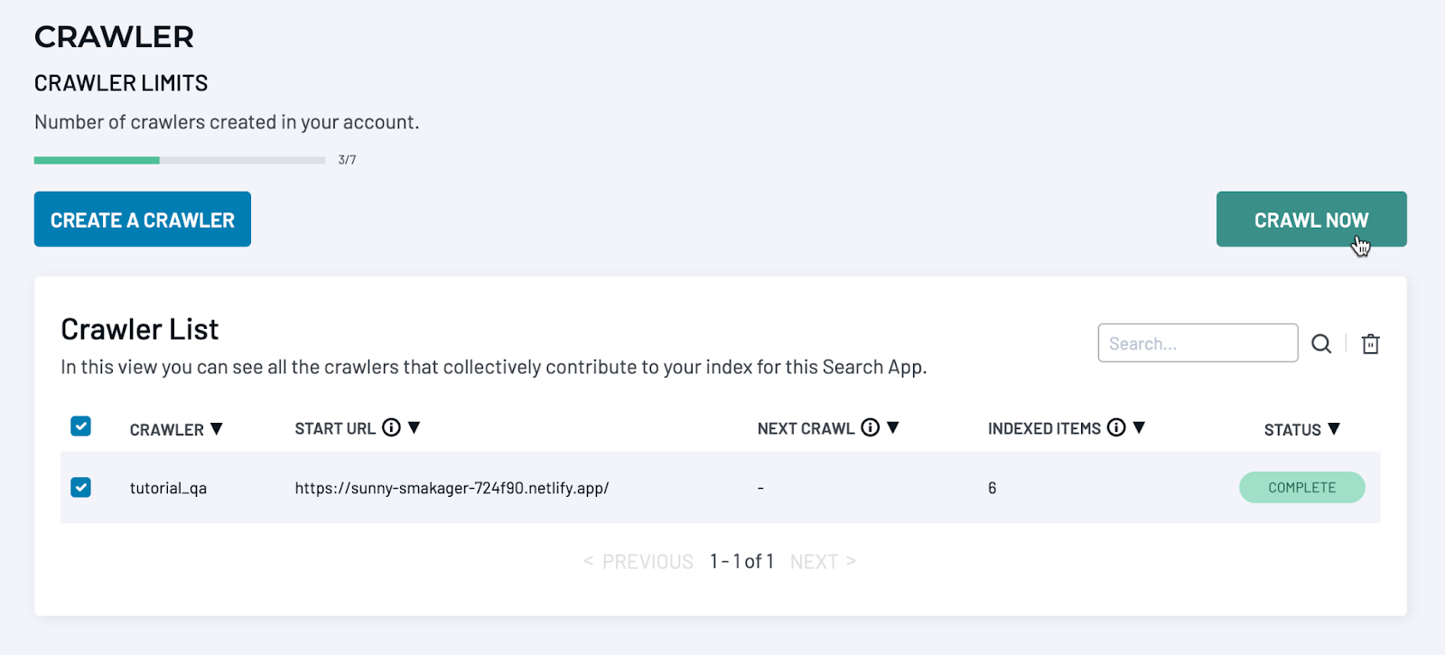 SearchStax Site Search Crawler list.
