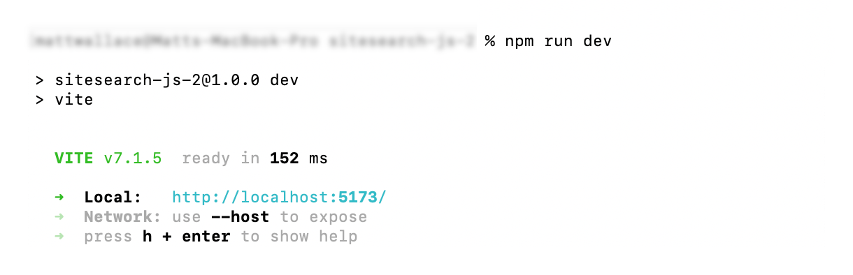 Terminal showing npm run dev starting Vite server v6.3.5 at http://localhost:5173/