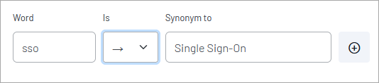 Two form fields connected by an arrow demonstrate synonym mapping between 