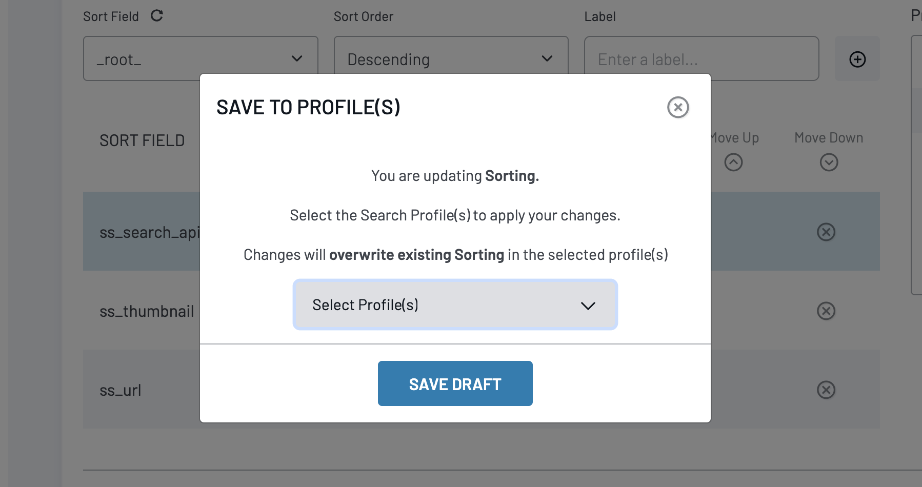 Save to Profile(s) dialog with Select Profile(s) dropdown and Save Draft button