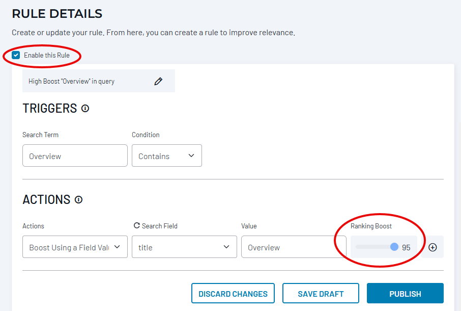 Rule configuration interface showing a trigger for 
