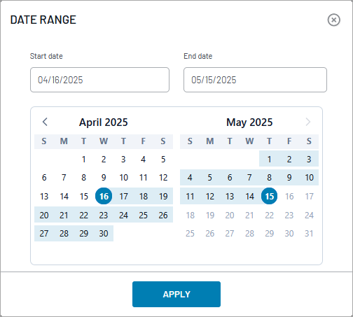 SearchStax Site Search Date range selector.