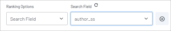 Ranking options panel with Search Field dropdown and author_ss field selected, plus button to add slider control.