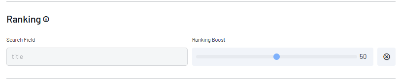 Search configuration panel showing a title field with a ranking boost slider set to 50.
