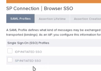 SAML Profiles tab showing IDP-Initiated SSO and SP-Initiated SSO checkbox options for configuring Single Sign-On profiles.