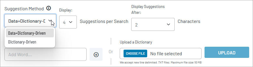 Auto-Suggest settings page showing the Enable Auto-Suggest control and suggestion configuration options