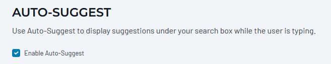 Auto-Suggest settings page showing the Enable Auto-Suggest control and suggestion configuration options